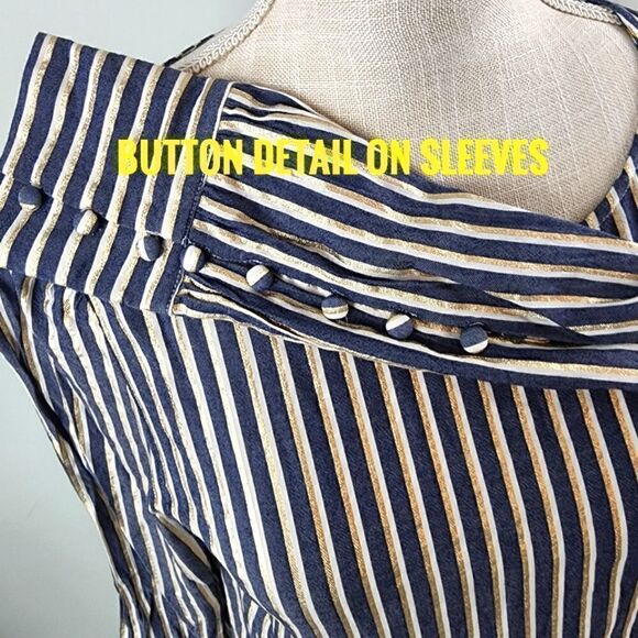 Express Women's Striped Long Sleeve Metallic Button Sleeve Top Size Small - Picture 3 of 6